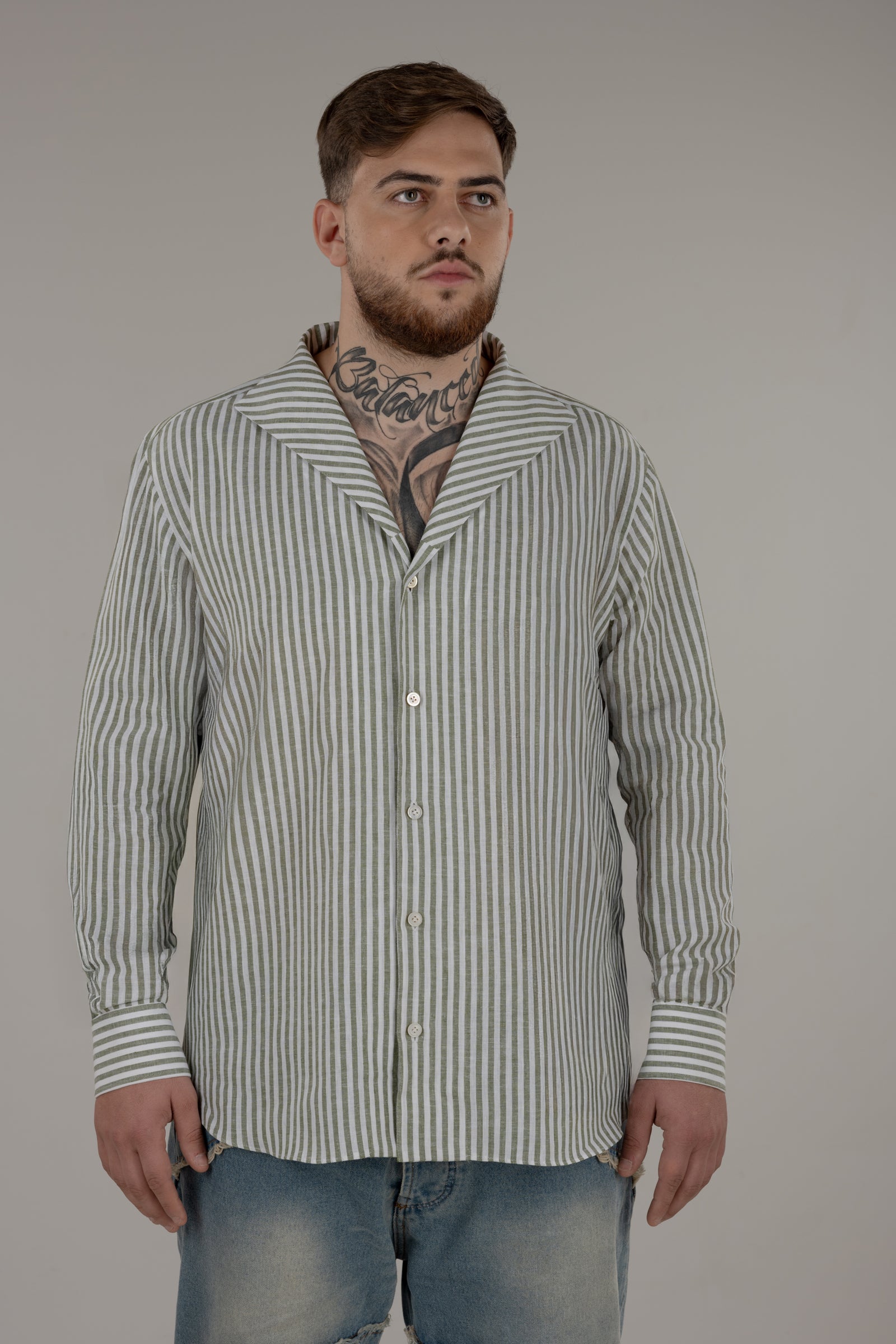 Camicia uomo in lino collo a scialle Mykonos