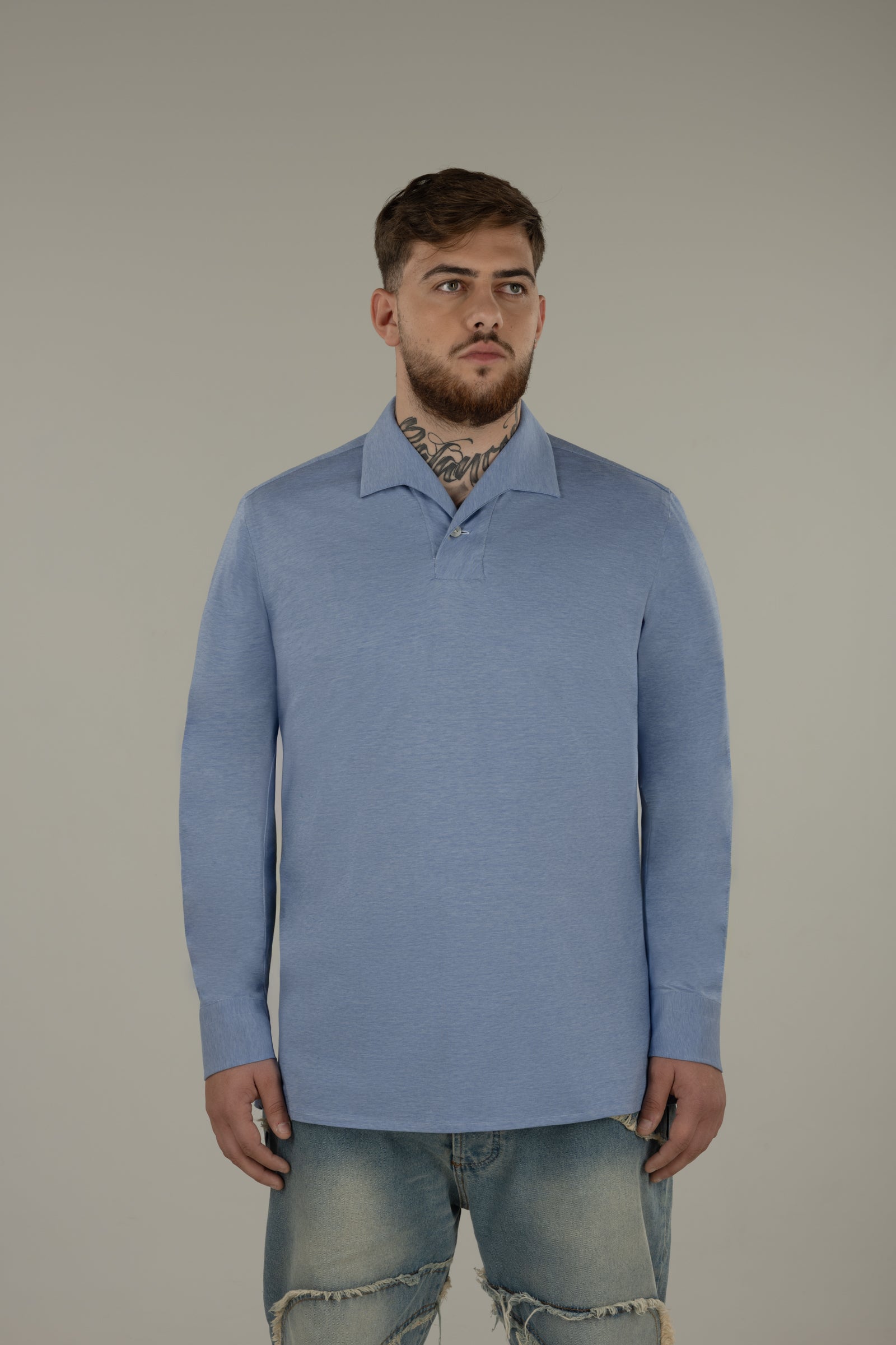 Polo camicia uomo con collo a scialle in jersey Miami