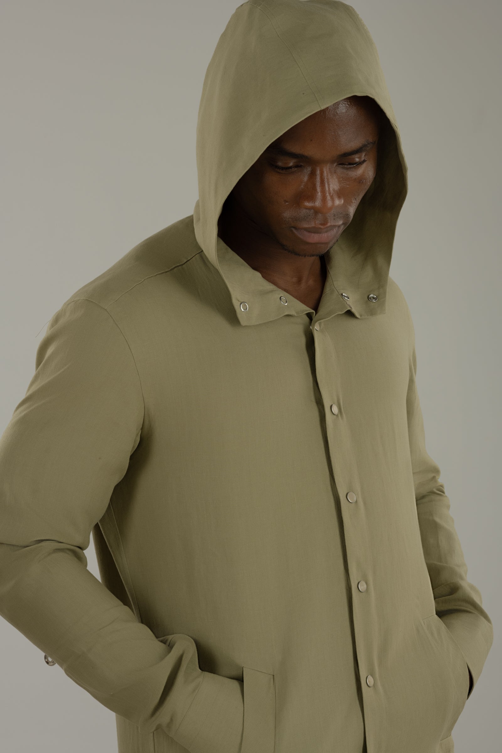Overshirt uomo con cappuccio in lino Vesuvio